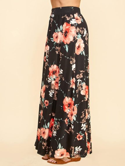 Women's Casual Comfy Stylish High Waist Flare Long Maxi Skirt – Available in Print & Solid Options